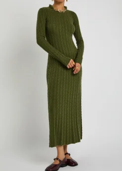 Chain-embellished cable-knit midi dress