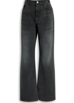 Chain-embellished straight-leg jeans
