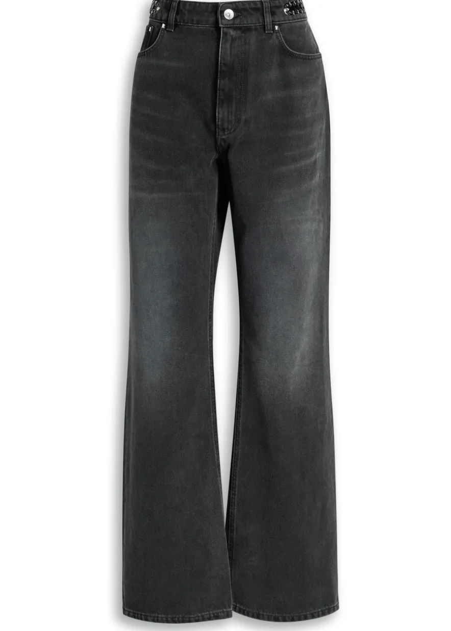 Chain-embellished straight-leg jeans