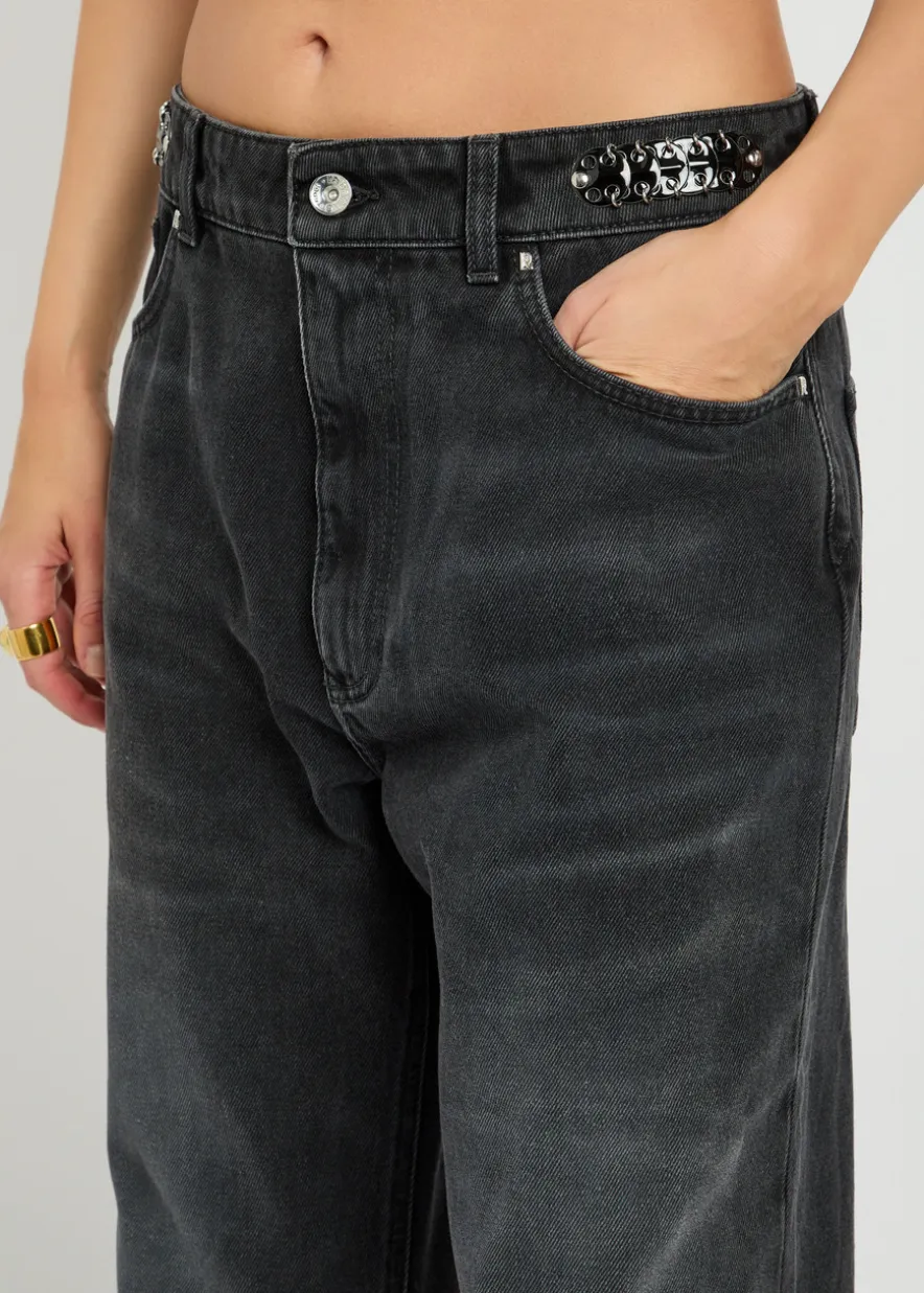 Chain-embellished straight-leg jeans