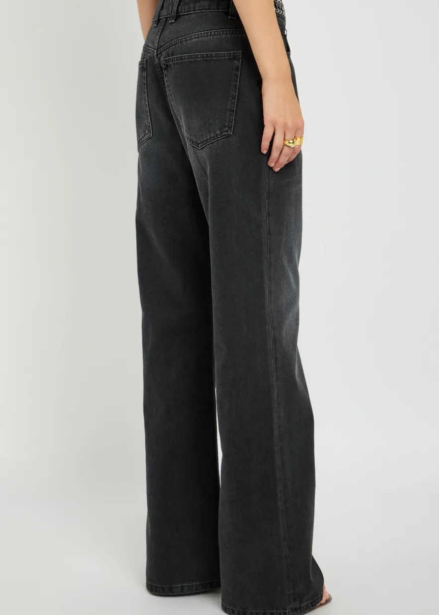 Chain-embellished straight-leg jeans