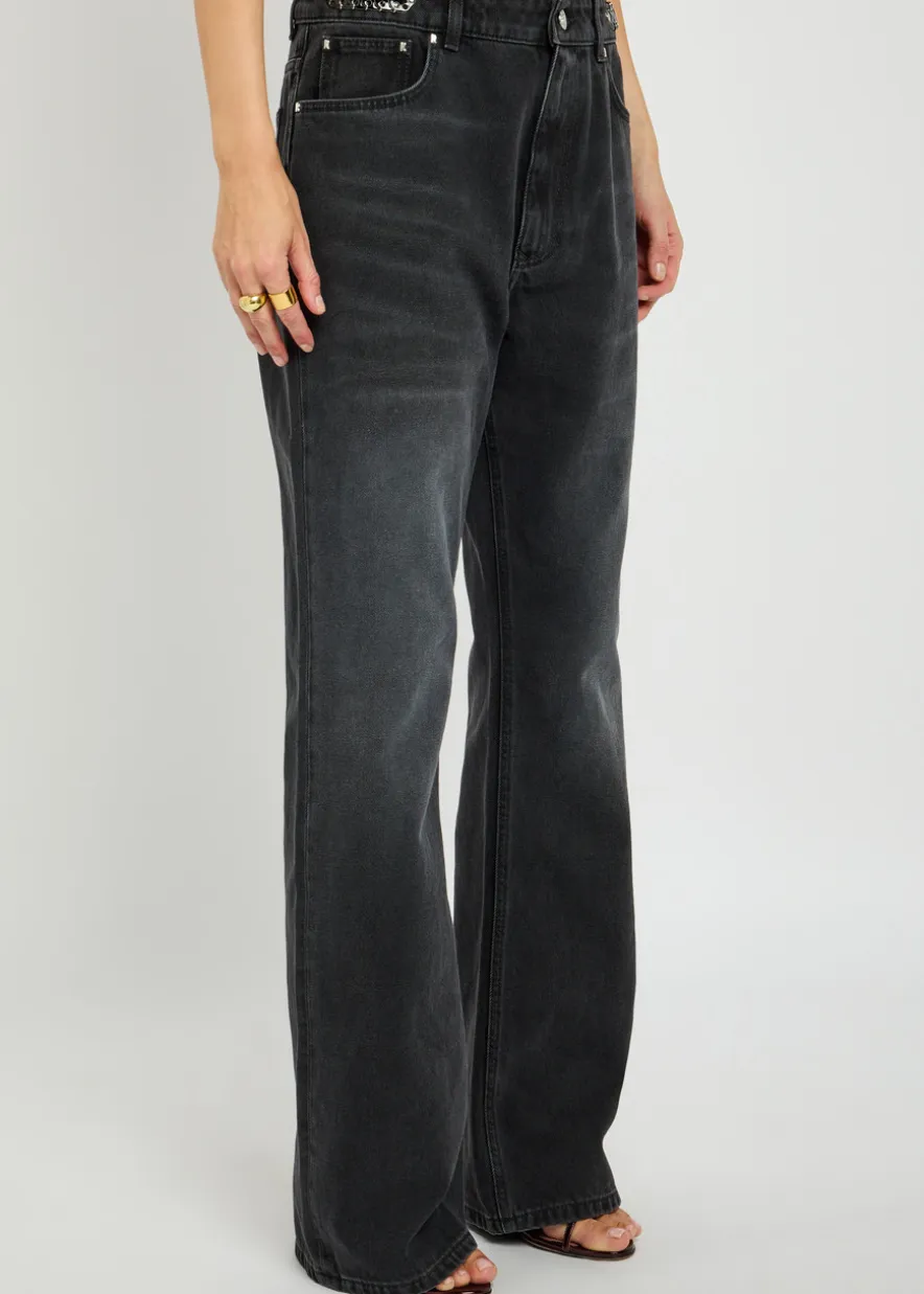 Chain-embellished straight-leg jeans