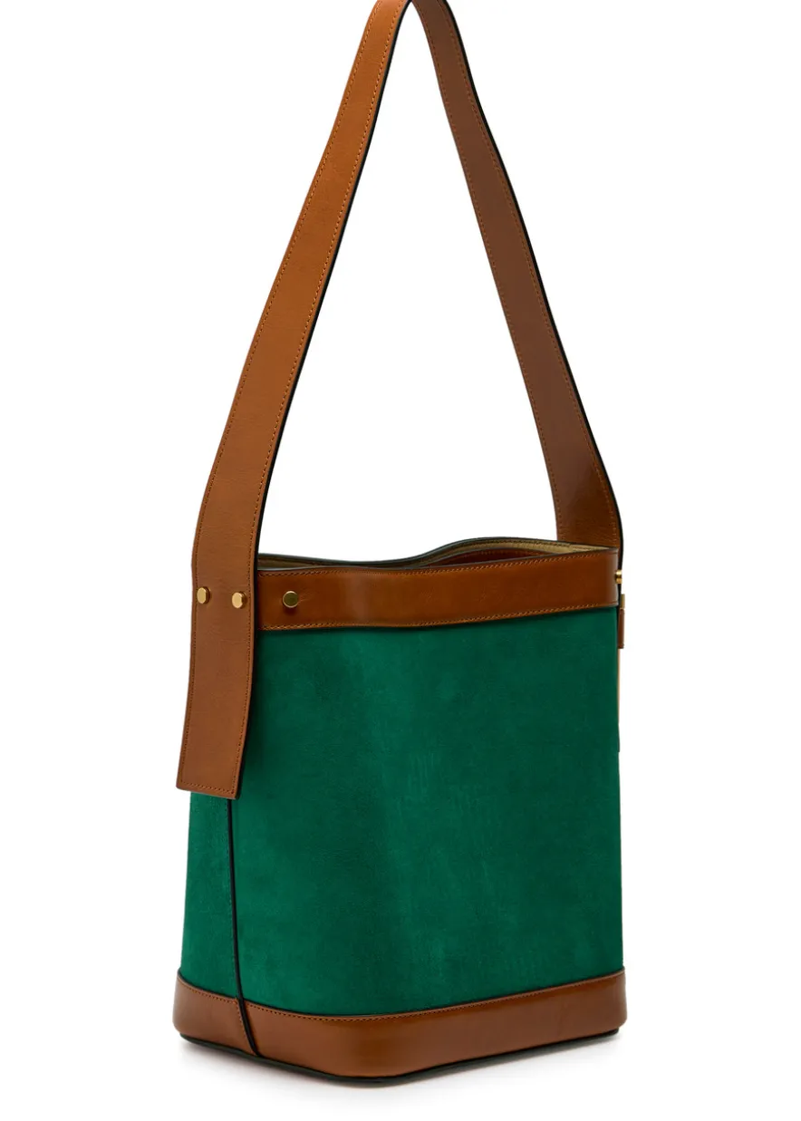 Chain small leather and suede bucket bag