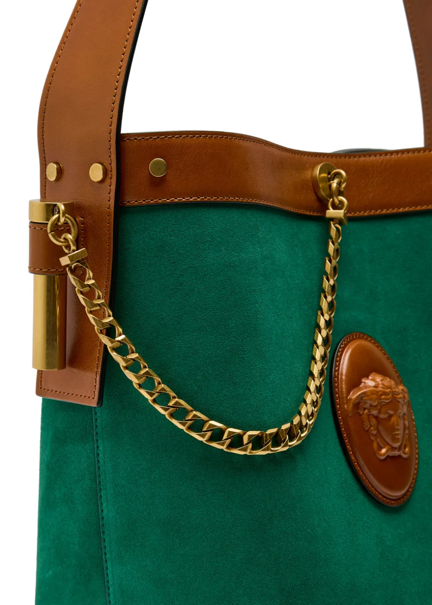 Chain small leather and suede bucket bag