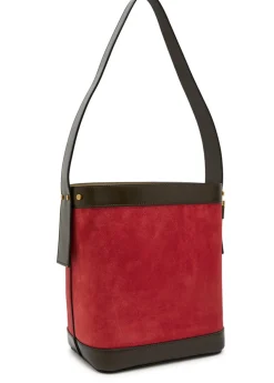 Chain small leather and suede bucket bag