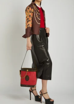 Chain small leather and suede bucket bag