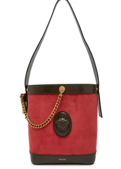 Chain small leather and suede bucket bag