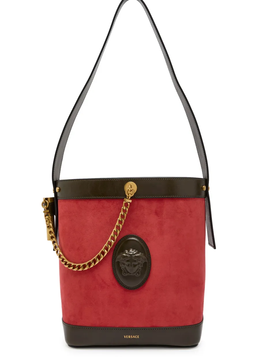 Chain small leather and suede bucket bag