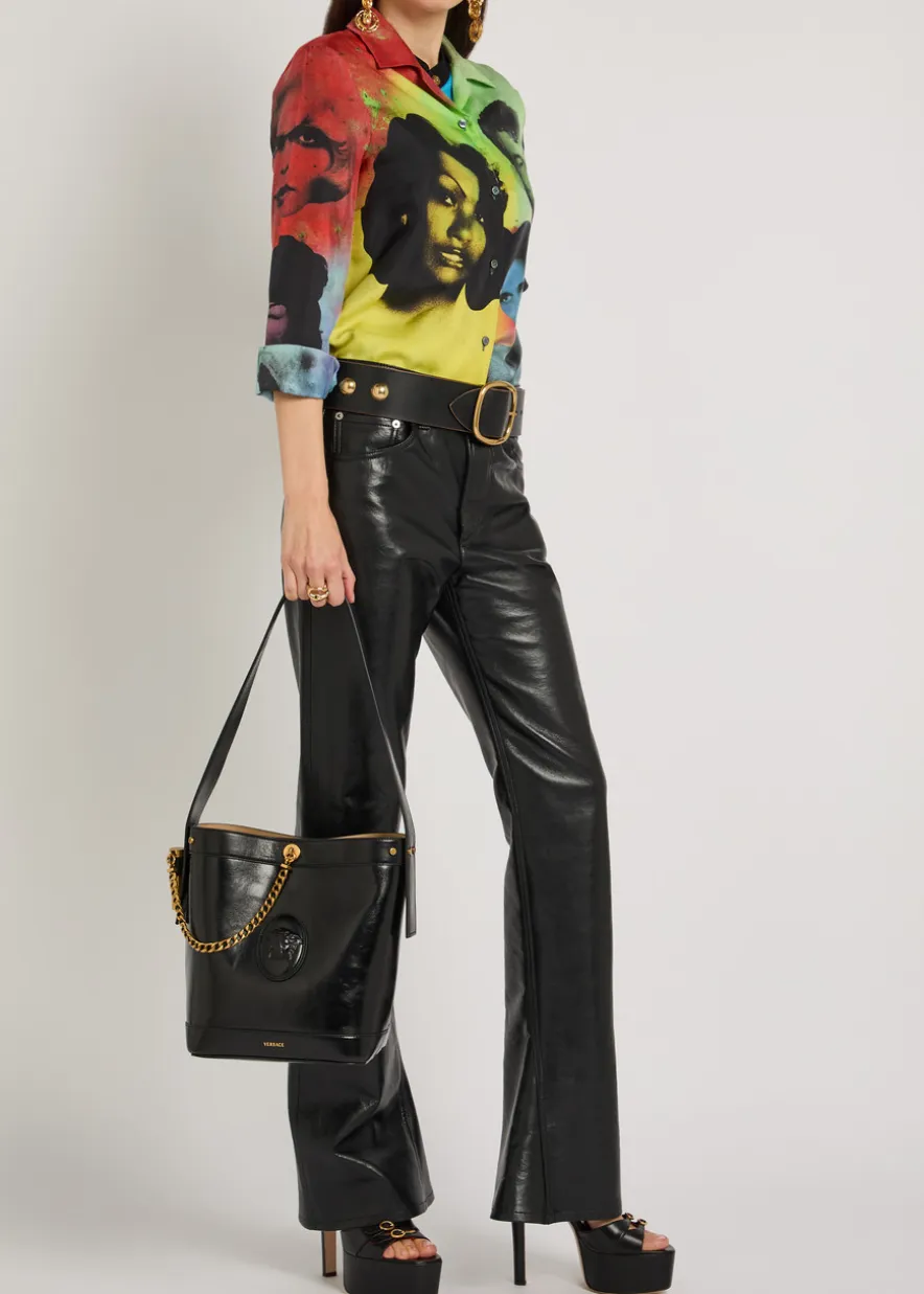 Chain small leather bucket bag