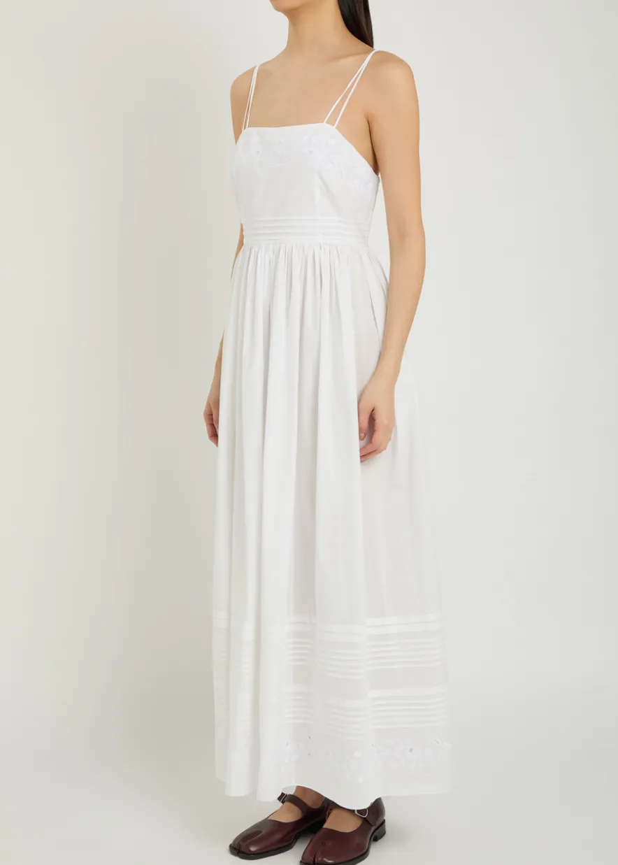 Chamomile pintucked cotton midi dress