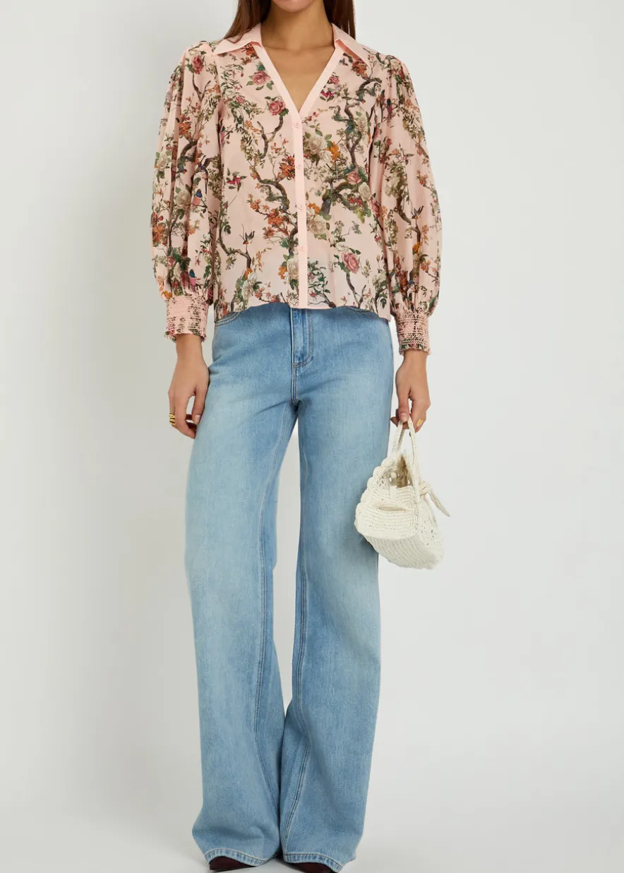 Charis floral-print cotton-blend blouse