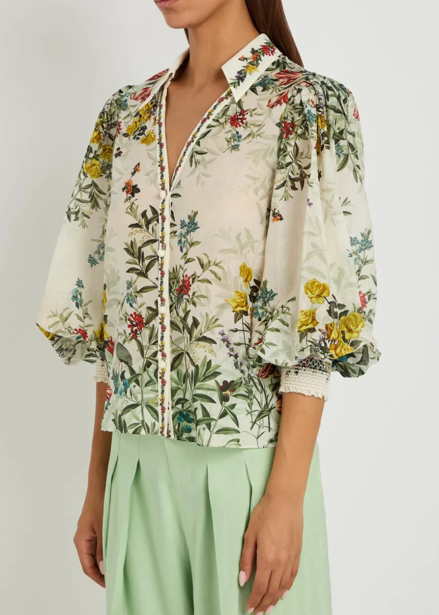 Charis floral-print cotton-blend blouse