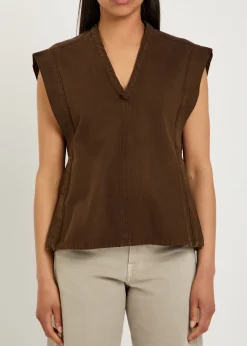 Chasuble belted cotton-twill top