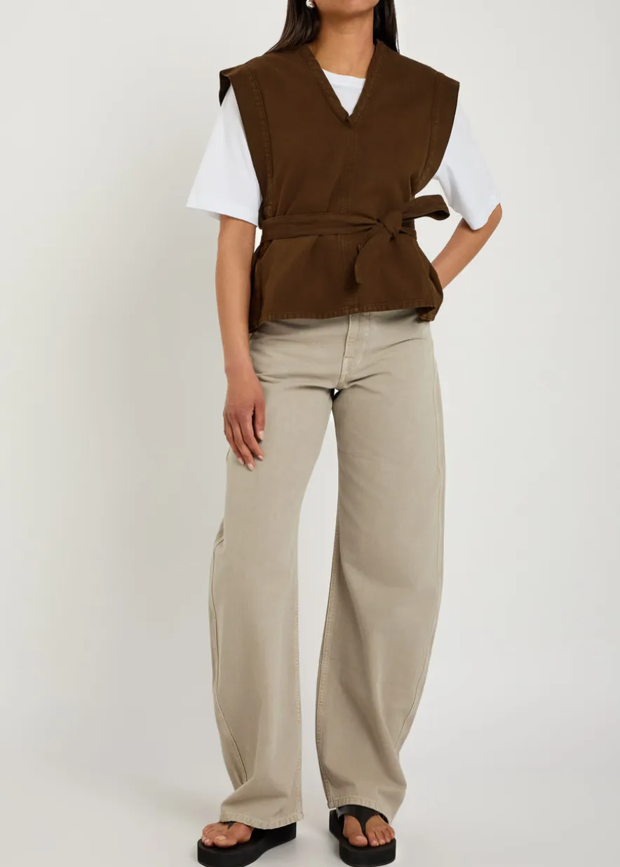 Chasuble belted cotton-twill top