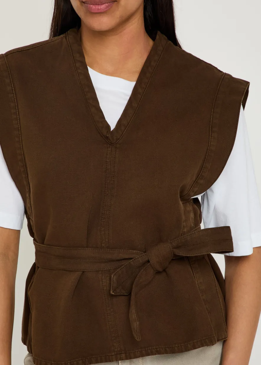 Chasuble belted cotton-twill top