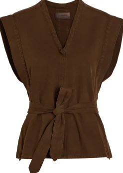 Chasuble belted cotton-twill top