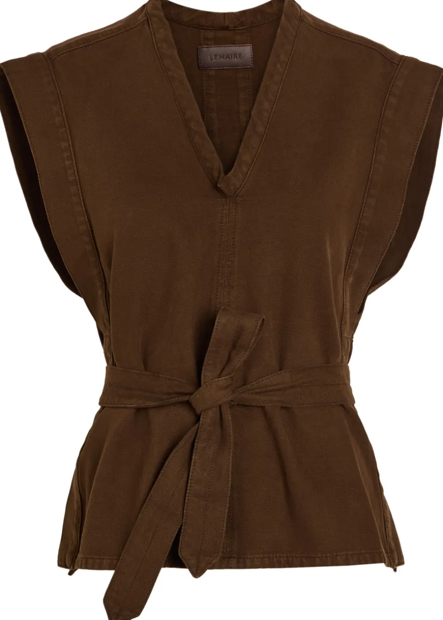 Chasuble belted cotton-twill top