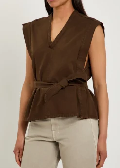 Chasuble belted cotton-twill top