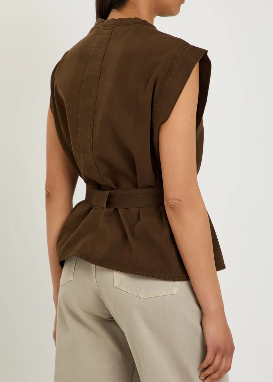 Chasuble belted cotton-twill top