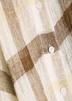 Checked belted linen-blend midi skirt