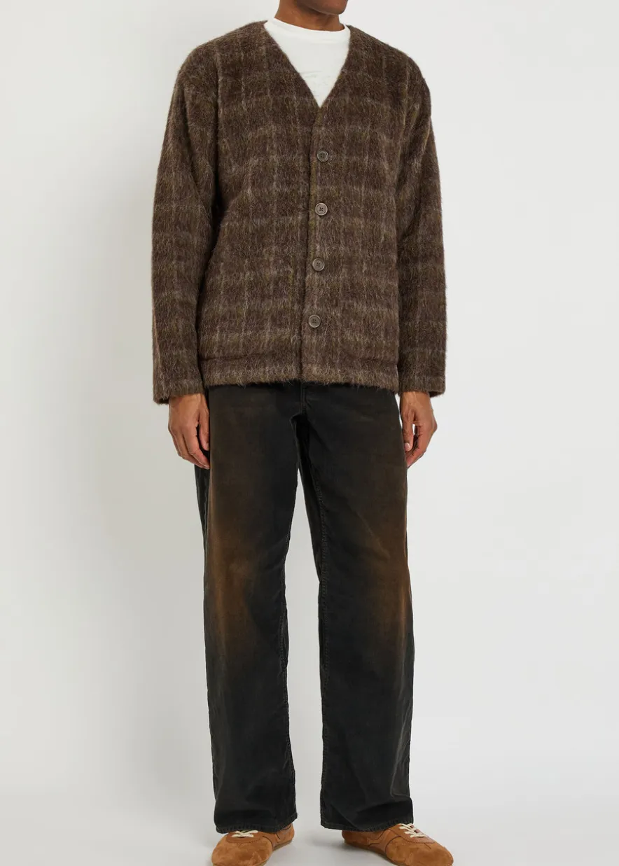 Checked brushed wool-blend cardigan