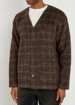 Checked brushed wool-blend cardigan