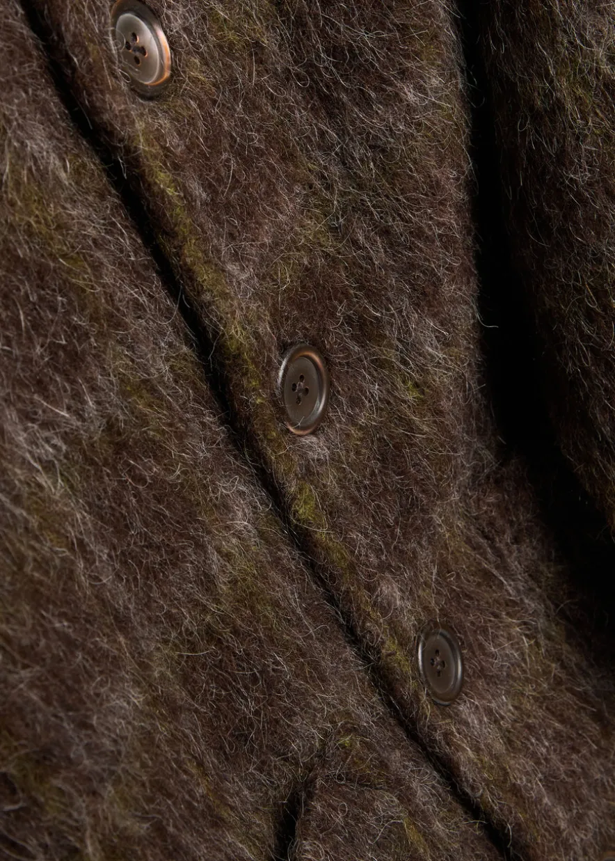 Checked brushed wool-blend cardigan