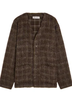 Checked brushed wool-blend cardigan