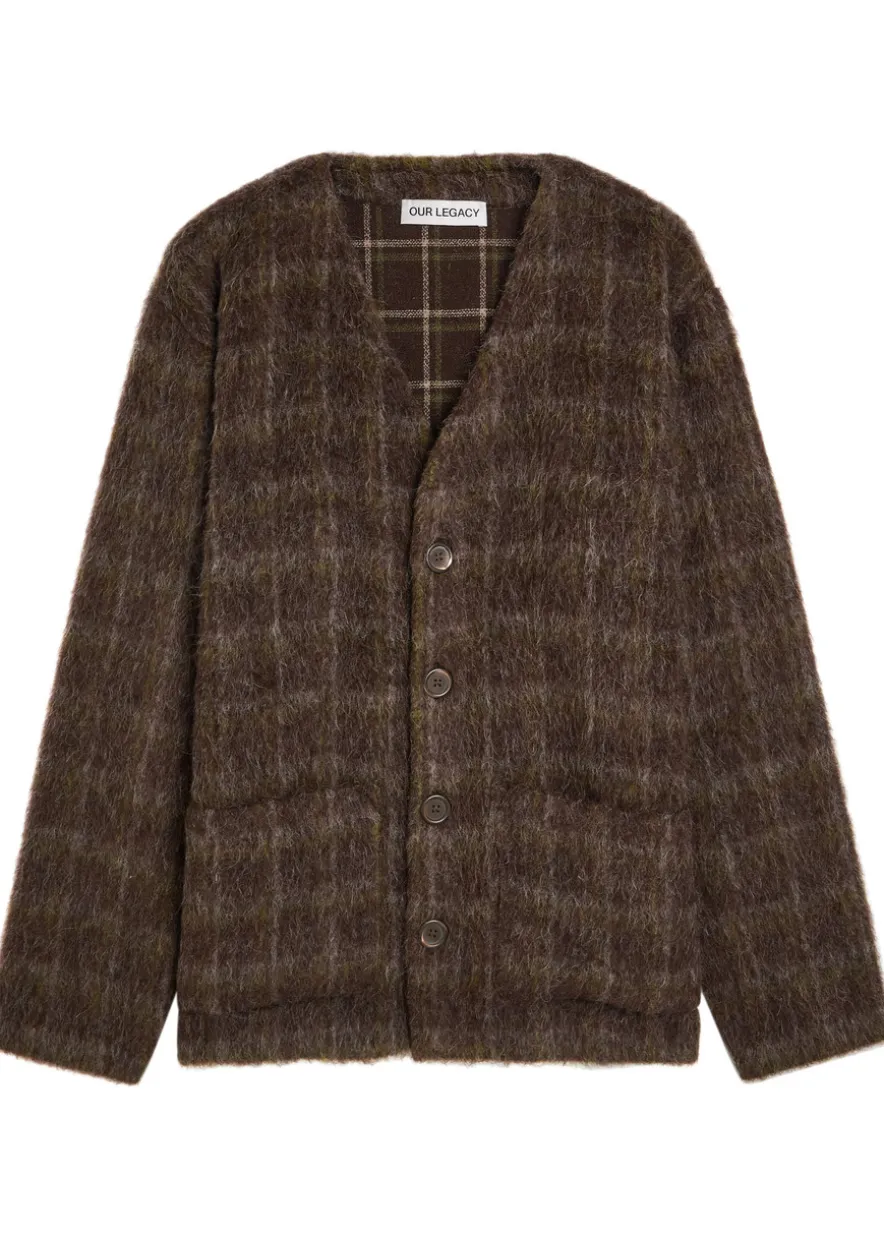 Checked brushed wool-blend cardigan