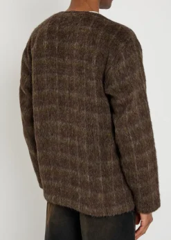 Checked brushed wool-blend cardigan