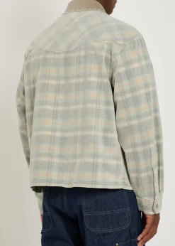 Checked corduroy-collar flannel overshirt