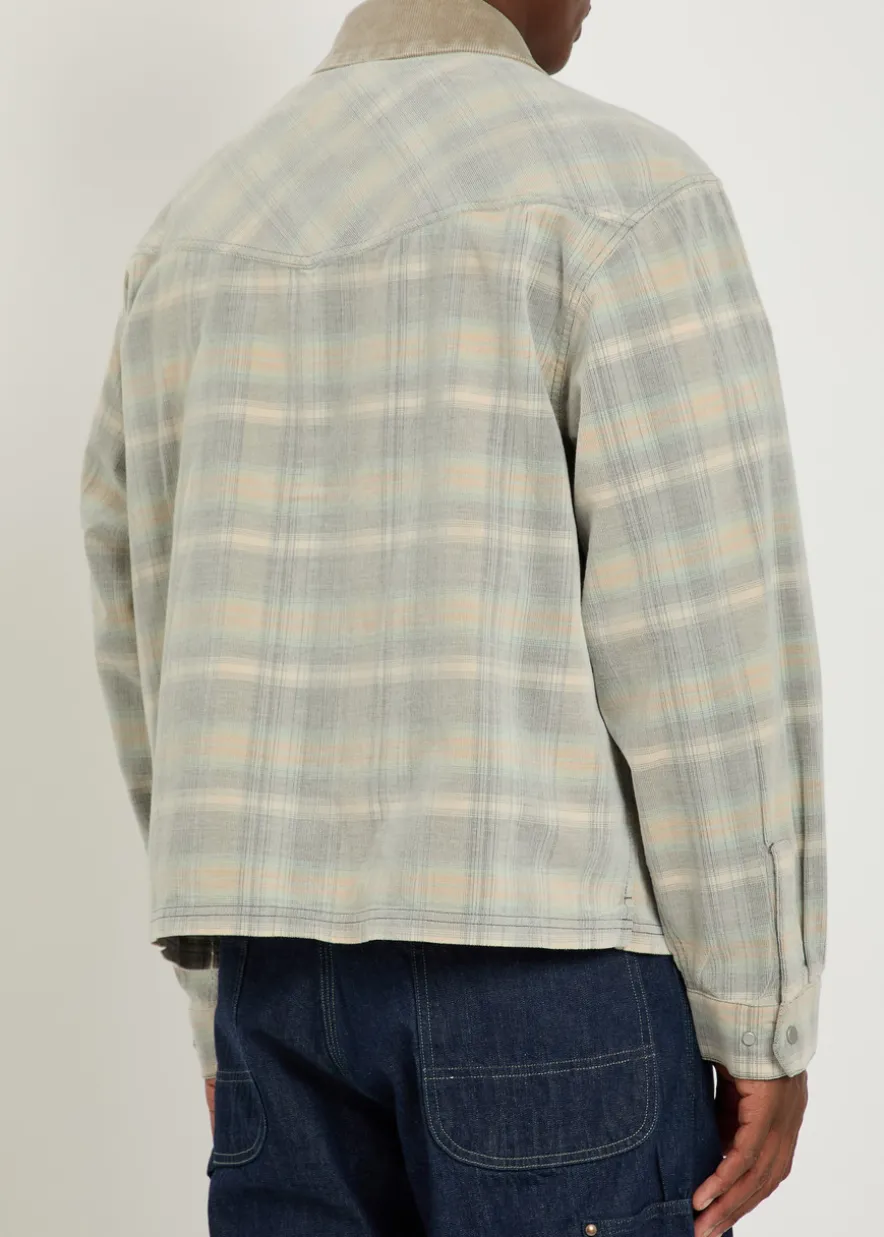 Checked corduroy-collar flannel overshirt