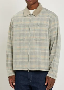 Checked corduroy-collar flannel overshirt