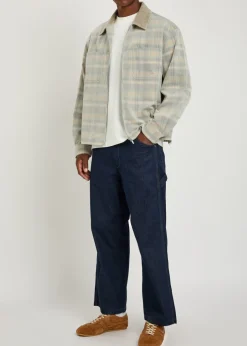 Checked corduroy-collar flannel overshirt