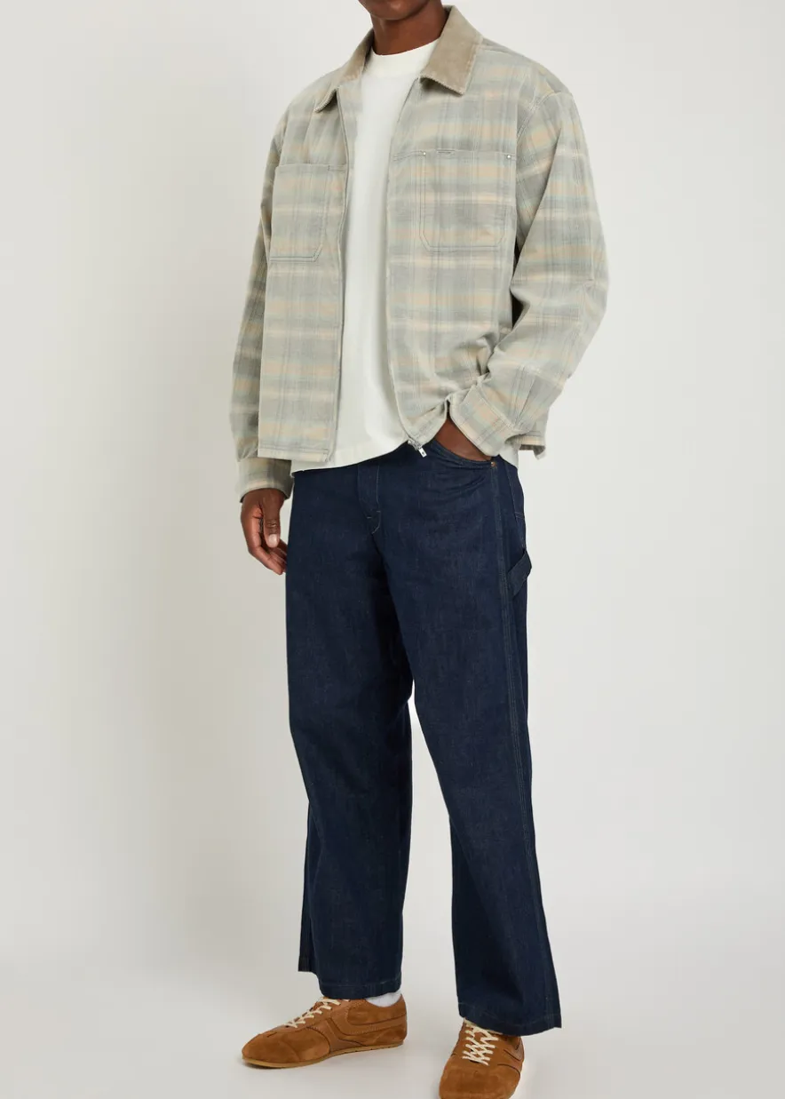Checked corduroy-collar flannel overshirt
