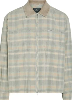 Checked corduroy-collar flannel overshirt