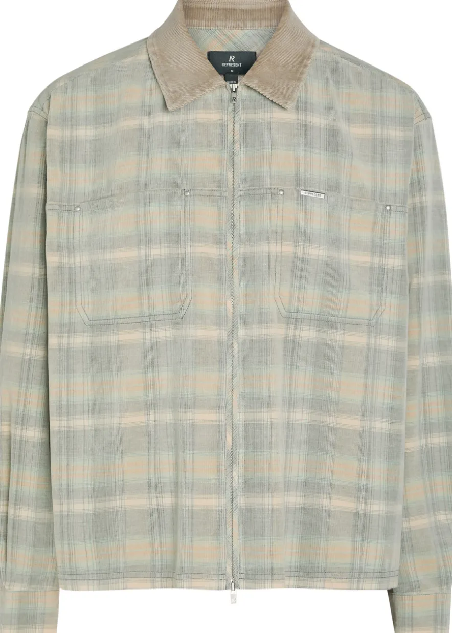 Checked corduroy-collar flannel overshirt