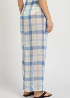Checked linen-blend sarong skirt