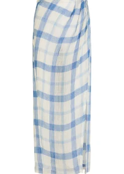 Checked linen-blend sarong skirt