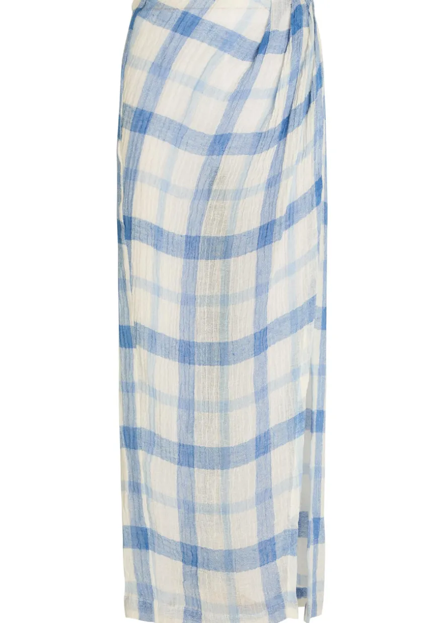 Checked linen-blend sarong skirt