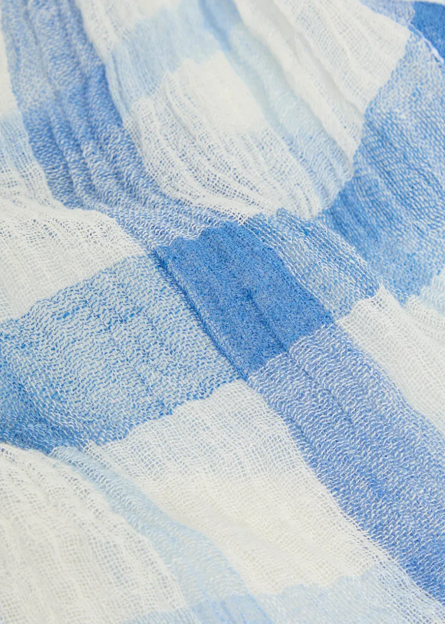Checked linen-blend sarong skirt
