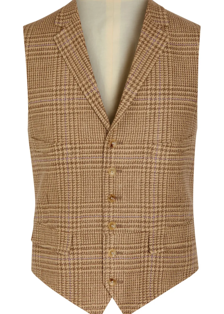 Checked linen-blend waistcoat