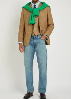 Checked linen-blend waistcoat