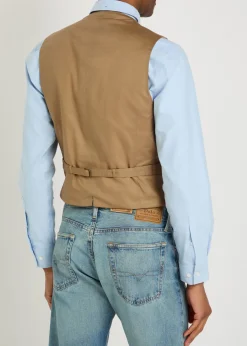 Checked linen-blend waistcoat