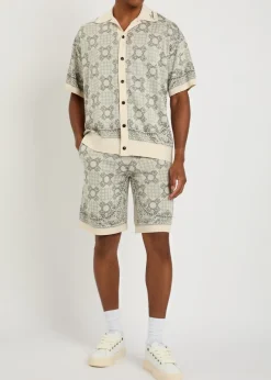 Checked logo-monogram cotton-blend shorts