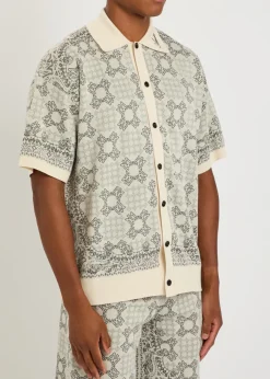 Checked logo-monogram cotton-blend shirt