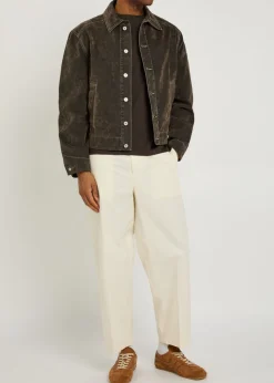 Checked straight-leg wool and linen-blend trousers