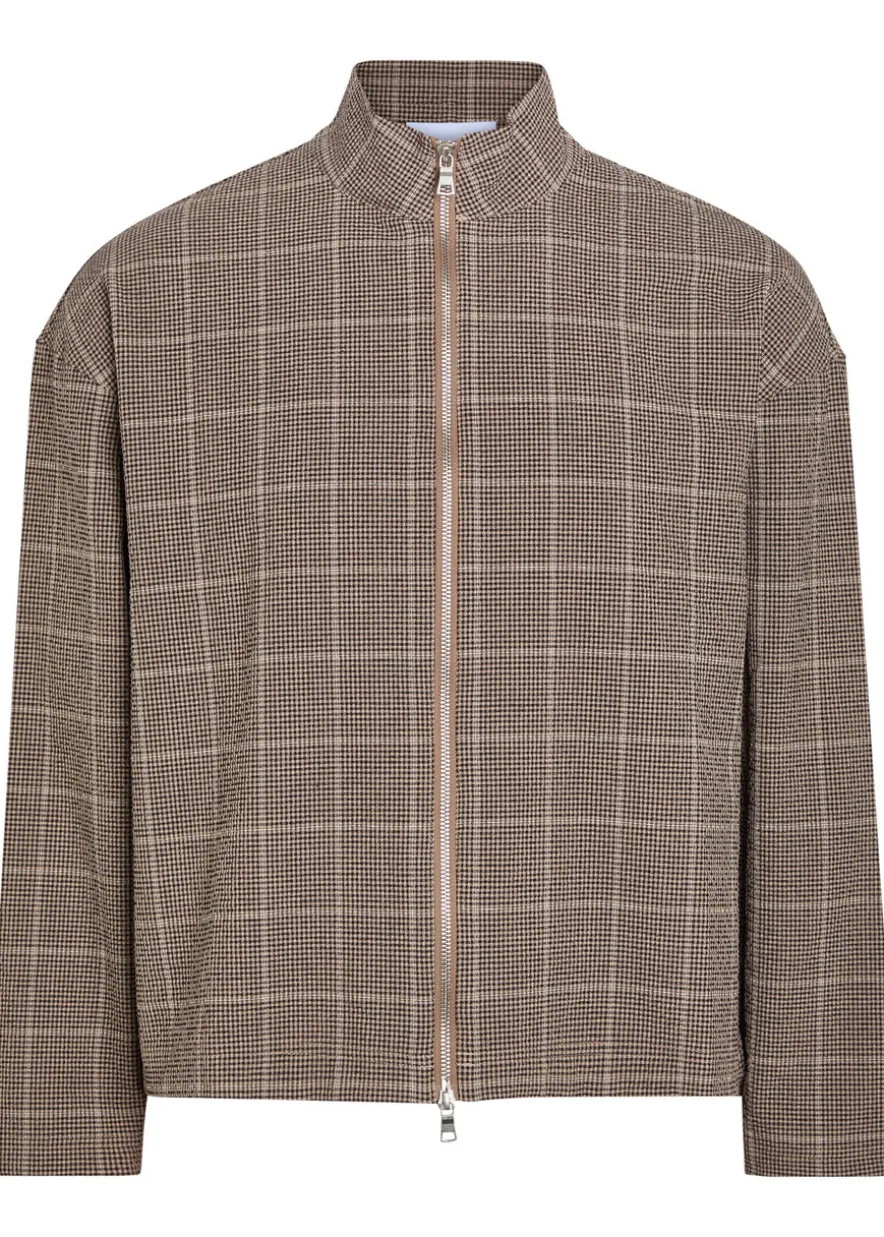 Checked textured woven track jacket