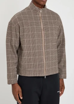 Checked textured woven track jacket