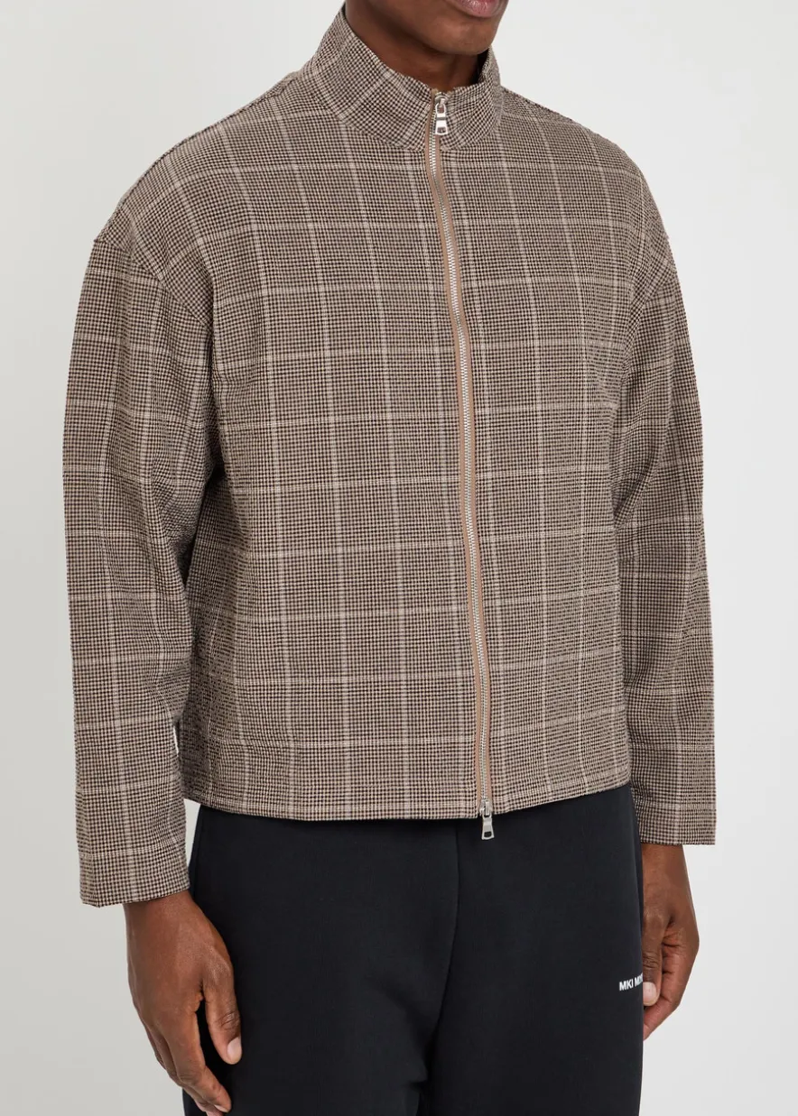 Checked textured woven track jacket